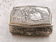 Vintage Silver Plated Trinket Box “JAPAN” - Shepherd & Lady Scene - Red Velvet L