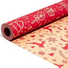 Christmas Wrapping Paper Roll Kraft Xmas Gift Wrap, Luxury Double-sided Traditio