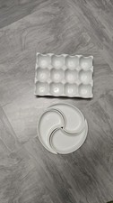 3xWhite Serving Dishes and Egg