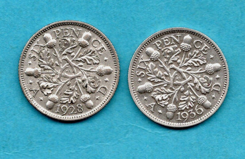 Silver sixpence coins - 2,