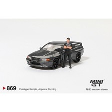 MINI GT NISSAN SKYLINE GT-R (R32) NISMO GUNMETAL WITH MATSUDA FIGURE MGT00869-R