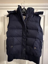 Fat Face FatFace ladies navy  padded detachable hood with fur gilet size 12