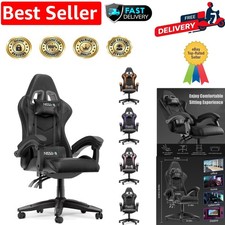 Adjustable Gaming Chair with Lumbar Support & Reclining Backrest – Black