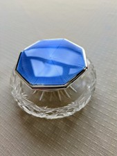 Art Deco Guilloche Enamel Silver topped Powder Bowl with cut-glass base