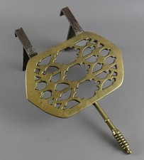 Antique 19thC  Brass Fireplace Hearth Hook On Hanging Trivet Kettle Pot Stand