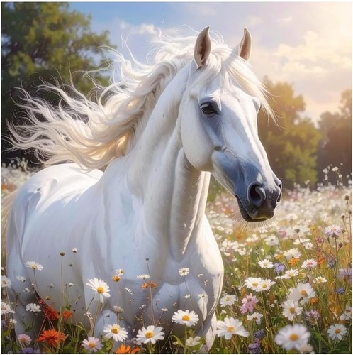 Tile mural white horse - mural, in