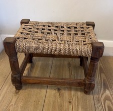 Vintage Wooden Stool Woven