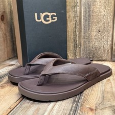 UGG MEN’S US 12 SEASIDE II LEATHER FLIP FLOPS LUGGAGE BROWN