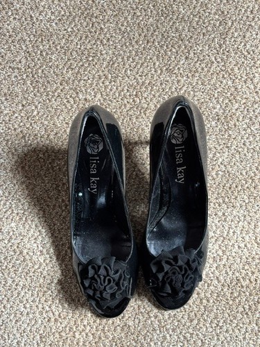 Black patent peep toe shoes - patent,