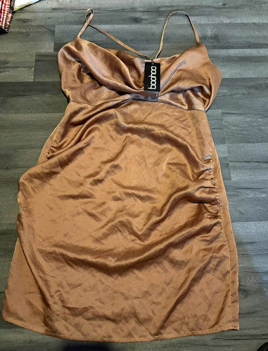 Boohoo brown satin ruched - satin,