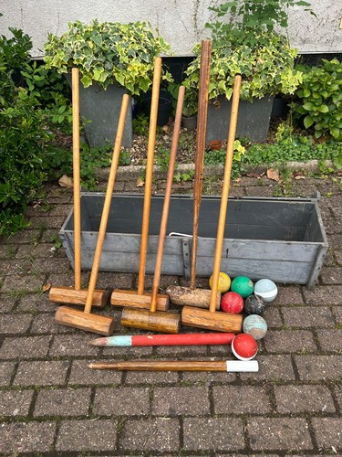 Vintage croquet set mallets - croquet,