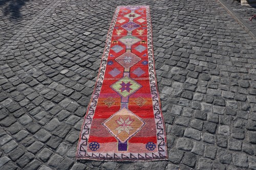 Red runner rug 3x8 - 2.3x8.3,, blue