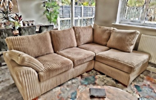 Beige jumbo cord corner sofa - jumbo,