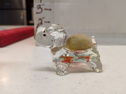 Vtg clear art glass dog - glass, pin