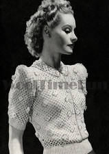 Crochet Pattern Womens Vintage 1940s Lace Design Blouse Top Knitted Rib