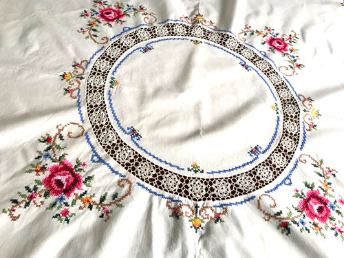 Vintage embroidered roses - vintage,