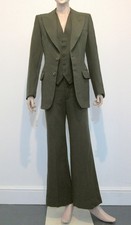 Vintage 1970s Anderson Of London Khaki Green 3 Piece Flared Trouser Suit  UK 10