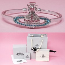 Vivienne Westwood Bracelet Silver Large Orb Charm English Flag Crystals Gift Box