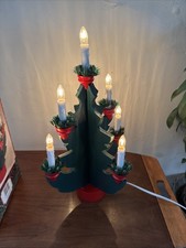Vintage Christmas Tree Table Top Wooden 7 Candle Bulb Lights 41cm High