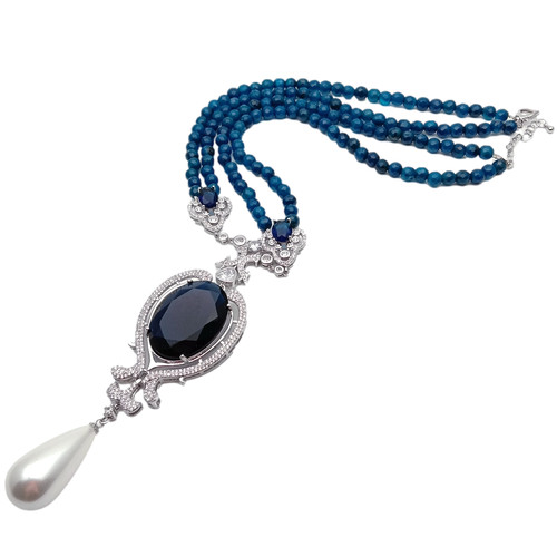 Rows blue agate necklace - 2,