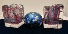 Adrian Sankey Glass Paperweight And 2 Candle Stick Holders