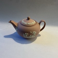 Vintage Wedgwood Miniature Pink Jasperware Teapot, Broken Lid