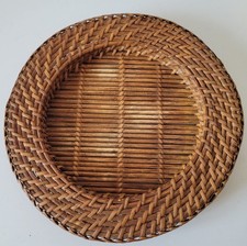 Vintage Woven Rattan/Bamboo Serving Bowl / Bread / Fruit Basket Boho/Tiki Style 
