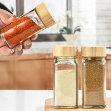 12/24x Airtight Glass Spice Jars with Bamboo Lids Storage Bottles Containers Pot
