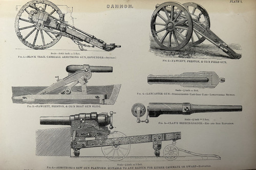 Antique cannon engraving - cannon, 1877