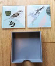 Pair Glass Bird coasters- Pastel John Lewis and box. Great condition 10cm/4 inch