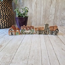 Vintage Ceramic Miniature Houses Tey Pottery Tower Church Alms Tudor Beam House