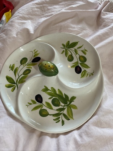 Vintage ceramic divided olive - divided,