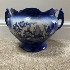 Vintage Ironstone Empress Staffordshire England Blue White Victorian Planter