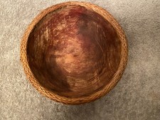 Hand made Rustic Wooden Round Bowl with Basket Weave Rim 20cm x 9cm