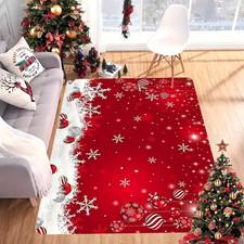 1pc Festive Christmas Area Mat - Washable, Snowflake & Santa Hat Design