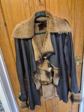 Genel London Black Sheepskin Shearling Coat Jacket Toscana M, UK8-10, US4-6