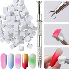 100Pcs Soft Nail Art Sponges W/Grabbing Pen Ombre Nail Brush for Nail Art Design