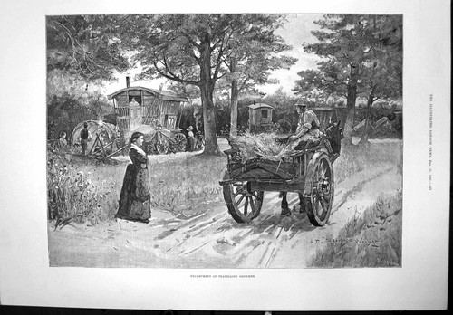 Old antique print encampment - antique,
