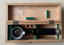 Vintage German Schieck Magnifying Glass With Light ,Wooden Box  x6 Magnification