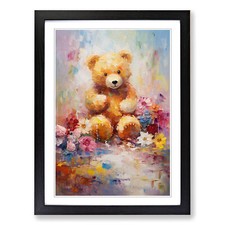 Teddy Bear Impressionism Framed Canvas Wall Art Print Poster Picture, Home Decor