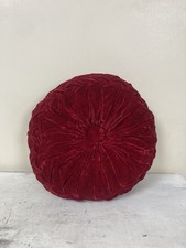 Vintage Round Tufted Smocked Velvet Red Pinwheel Cushion Pillow Boudoir