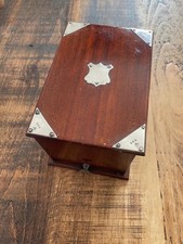 STERLING SILVER & MAHOGANY CIGARETTE BOX DISPENSER London 1921