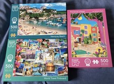 3x Used Corner Piece Jigsaw puzzles 500 pieces Travel Board, Newquay, Provencal 