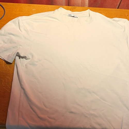 Zara men white solid crew - men's,
