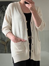 Gerard Darel Lanaelle V-Neck Cardigan Cotton Blend Pockets 3/4 Sleeve Size 2 (M)