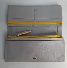 Clarks Large Purse 20 x 10cm Leather Grey & Mustard Separate Coin Purse GC 