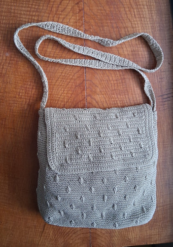 Beige crochet knit cross body - knit,