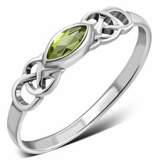 Celtic- Peridot - Marquise- Delicate -Sterling Silver 925 - Ring -Multiple Sizes