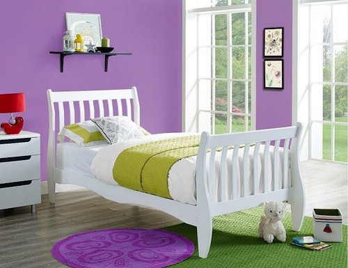Wooden bed white single - bed,
