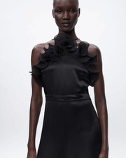 Women's Black Satin Wide-Leg